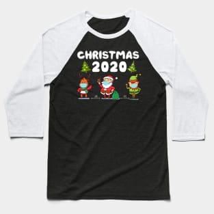 Santa Wearing Mask Elf Reindeer Pine Tree Quarantine Christmas 2020 Baseball T-Shirt